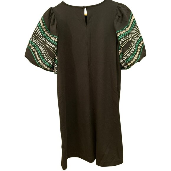 Ann Taylor Black Dress With Embroidered Sleeves M Petite Casual Relaxed NWT - Picture 3 of 7